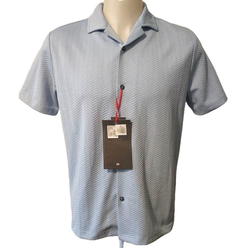 Guide London Shirt Small Mens Retro‎ Streetwear Light Blue Chevron Textured New